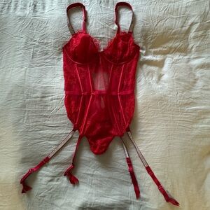 Victoria's Secret Red Lace Bustier Bodysuit with Garters